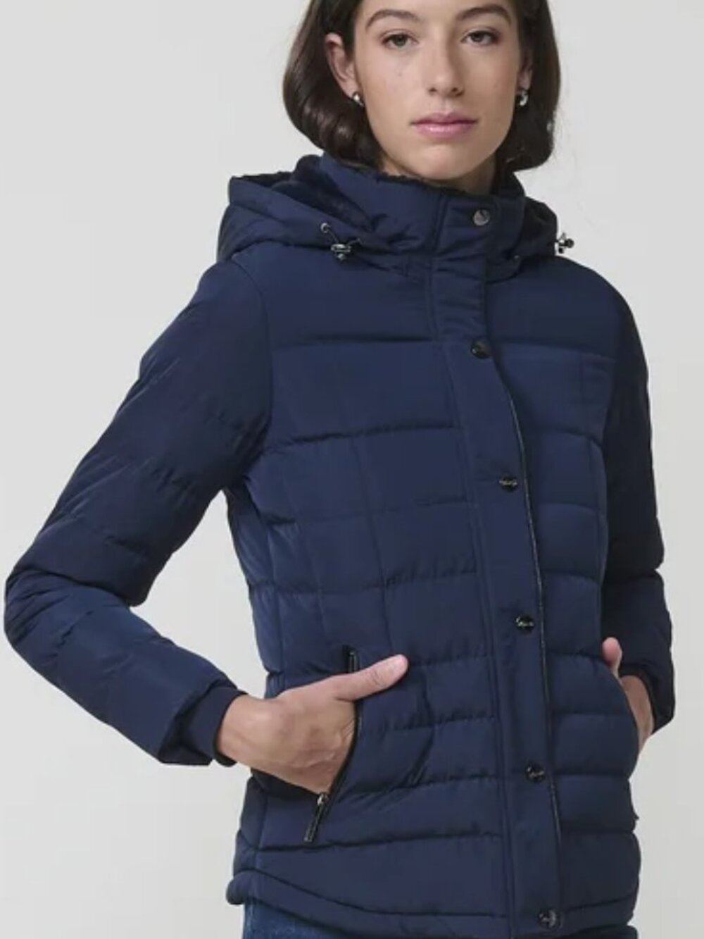 NWT Nautica Navy Blue Hooded Packable Puffer Jacket Women Size Small